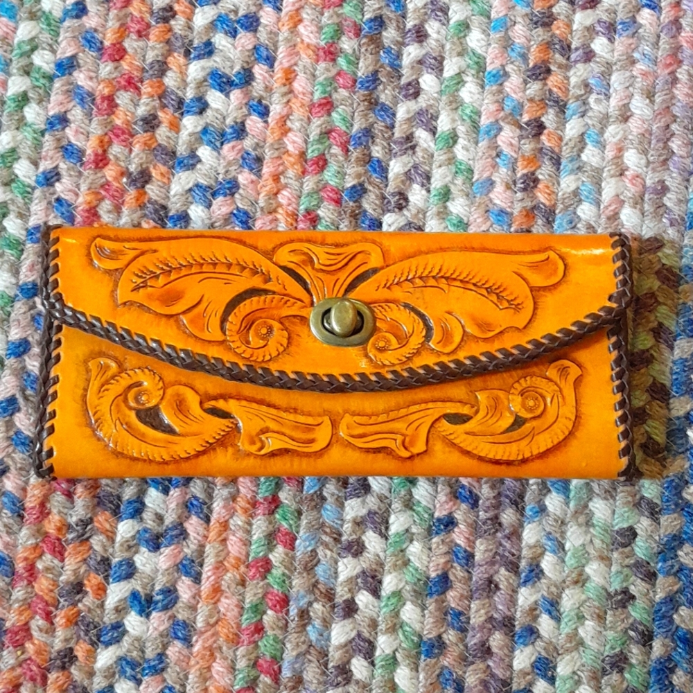 Handmade Tooled Leather Clutch Wallet